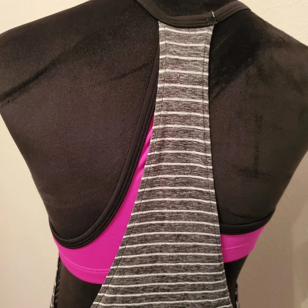 Nike black stripped tank top drape swimsuit top pullover round neck, size large